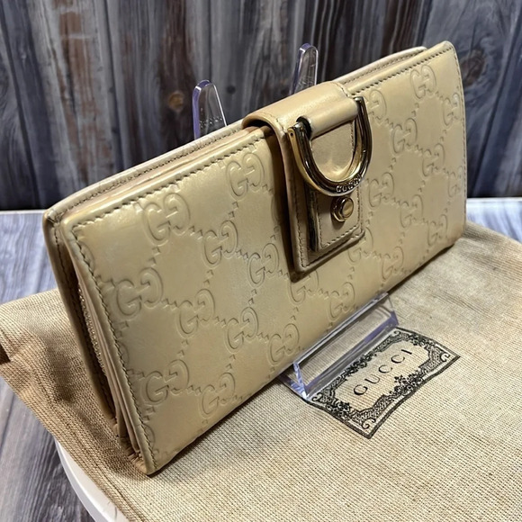 GUCCI CREAM LEATHER BIFOLD ZIP WALLET WITH SIGNATURE HORSE BIT CLASP. - Picture 3 of 16